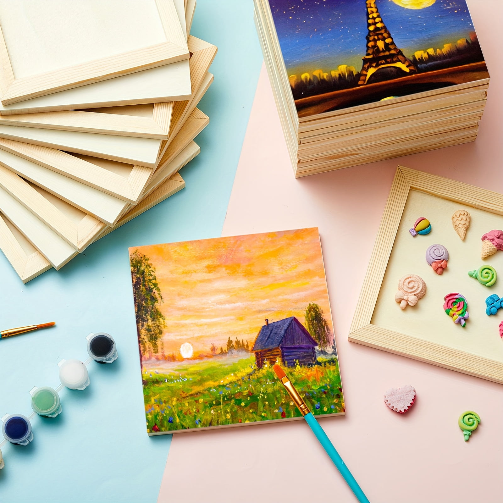 24 Pcs Unfinished Pine Wood Panels, 6'' x 6'' Square Wood Canvas & Painting Boards, Ideal for DIY Crafts, Acrylic Painting, Photo Frames & Art Projects
