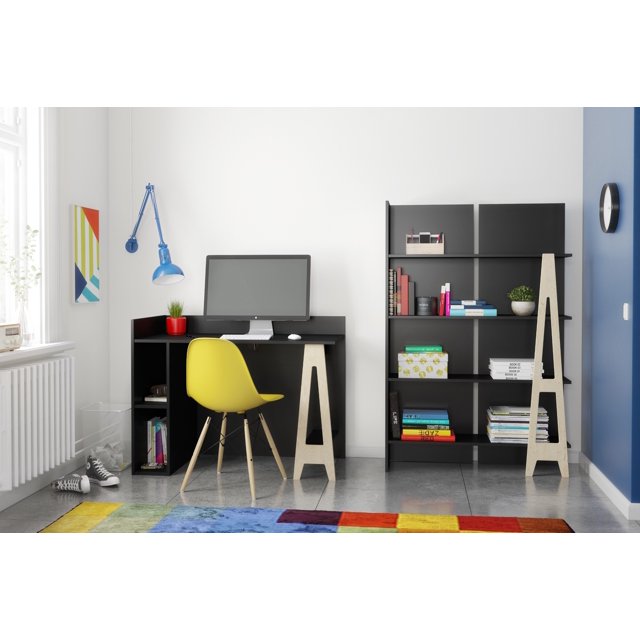 Atypik Ensemble de Bureau à Domicile 2 Pcs, Contreplaqué Noir et Bouleau