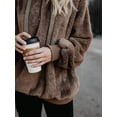 thumbnail image 4 of Gustave Women's Fuzzy Fleece Long Sleeve Pullover Hoodies with 1/4 Zip Up Sweatshirt Warm Oversized Outwear Coat(Brown,3XL), 4 of 7