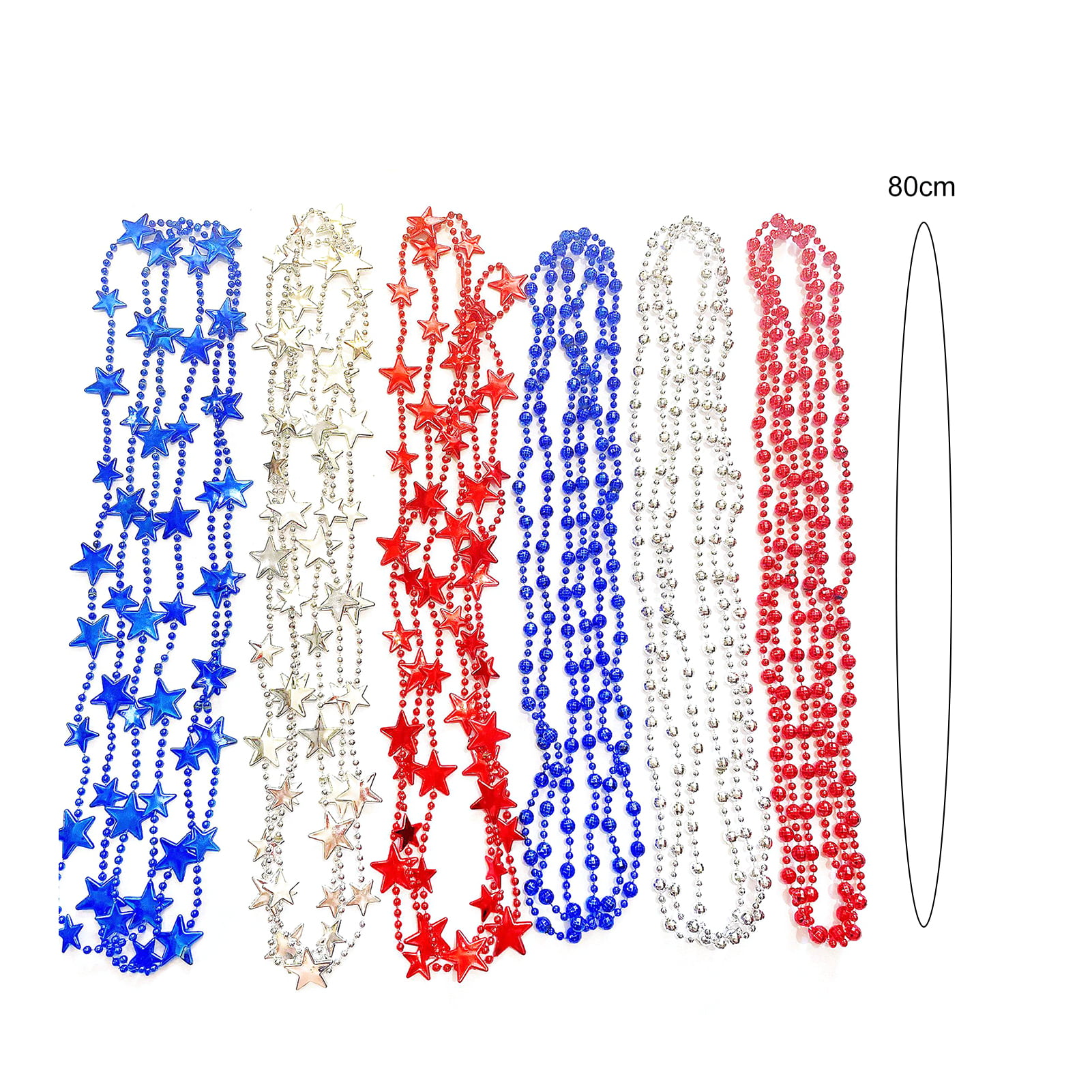 Independence Day Necklace 4th of July Metallic Beads Red Bule Silver P