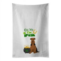 Black and Tan Airedale Terrier St. Patrick's Day White Kitchen Towel Set of 2 Dish Towels 19 in x 28 in