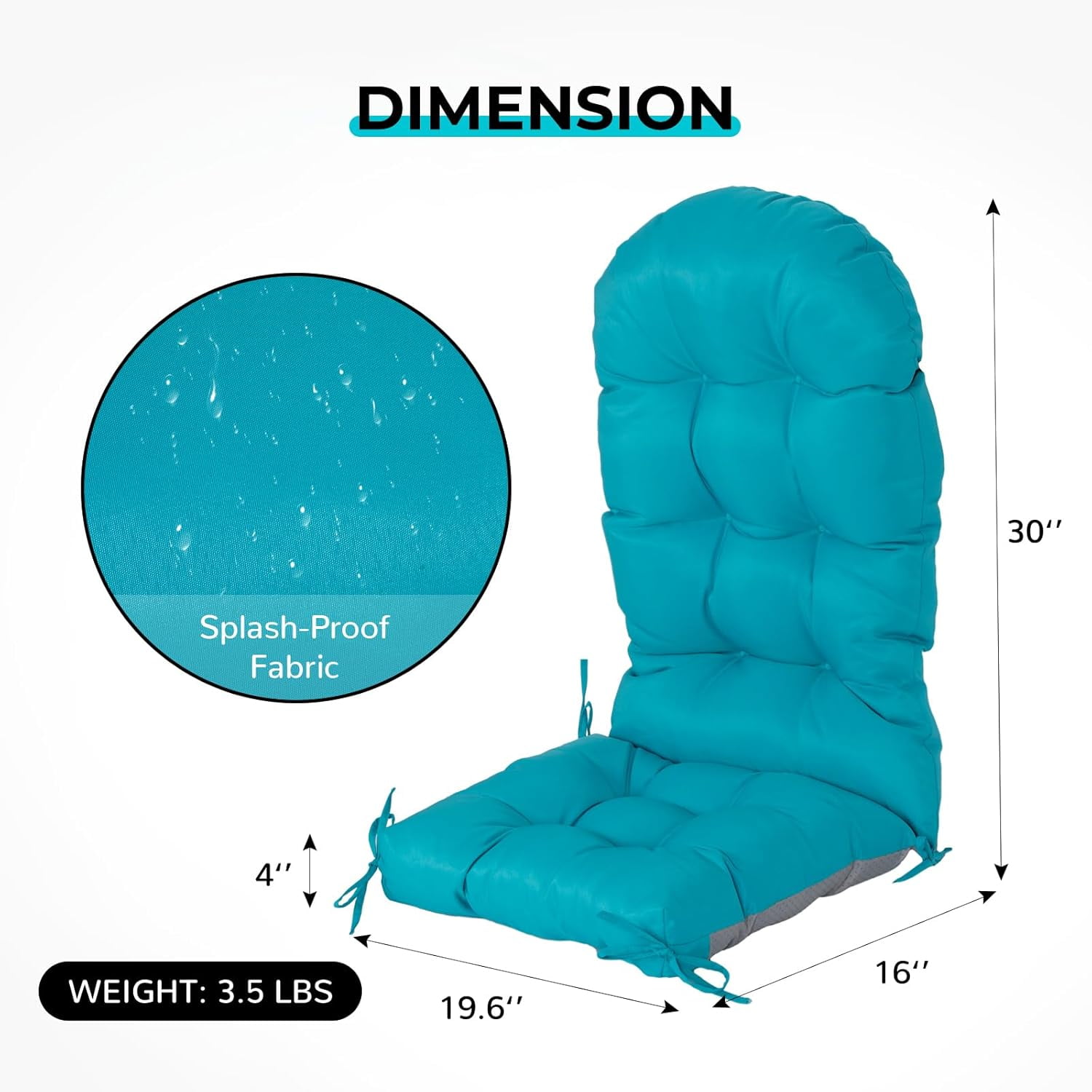 Nalone 2 Pcs Outdoor Adirondack Chair Cushions, Weather Resistant Patio Rocking Chair Cushion, Non-Slip Water Resistant High Back Patio Pad with Ties Blue