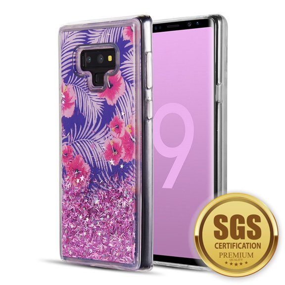 Shimmering Glitter Waterfall Protective TPU Phone Case for Samsung Galaxy Note 9 with Rotating Ring Stand