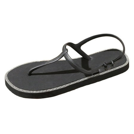 

WNVMWI Sandals Women Women s Flat Sandals Summer Sandals Wide Feet Women Black Shoes Slippers Flip Flops Women Shoes Comfortable Soft Sole Thong Sandals Fashion Outdoor Rhinestone Beach Sanda Size 41