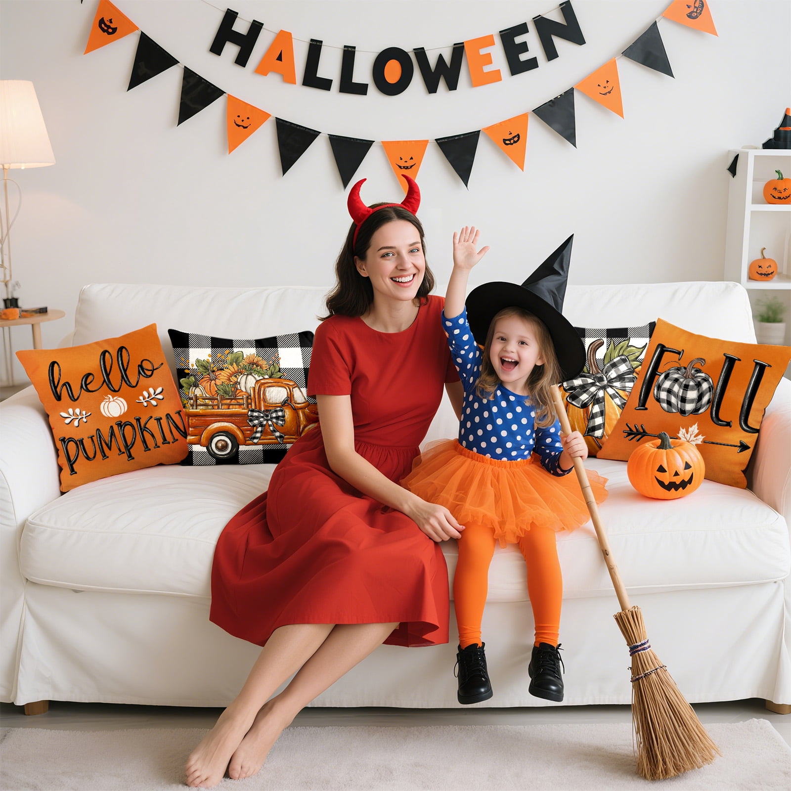 Sanmadrola Halloween Pillow Covers 18" x 18" Set of 4, Invisible Zipper, Pumpkin Pattern Pillowcases for Autumn Thanksgiving Holiday Home Decorations