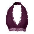thumbnail image 2 of URBAN DAIZY Women's Seamless Lace Bra Scalloped Halter Padded Crop Top Lined Bralette Plunge Comfort Pads Yoga Bustier A17_6328 Egg Plant 1XL, 2 of 6