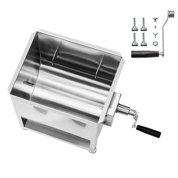 KFFKFF Manual Meat Mixer, 60L Capacity Meat Processing Equipment (Mixes Up to 60 lbs of Meat), Stainless Steel Mixer for Sausage and Ground Meat, Hand-Crank Mixer with Lid, Handle, and Gear Reducer
