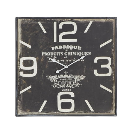 Dec Mode 23 Black Wooden Distressed Square Wall Clock with White Numbers and Typography