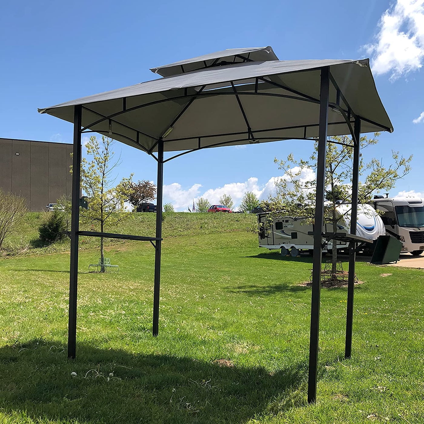 Backyard Expressions Grilling Gazebo 8'x 5' w/ LED Lights - Black and Gray