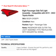 thumbnail image 2 of Right Passenger Side Tail Light Assembly - Compatible with 2019 - 2022 Toyota Avalon 2020 2021, 2 of 2