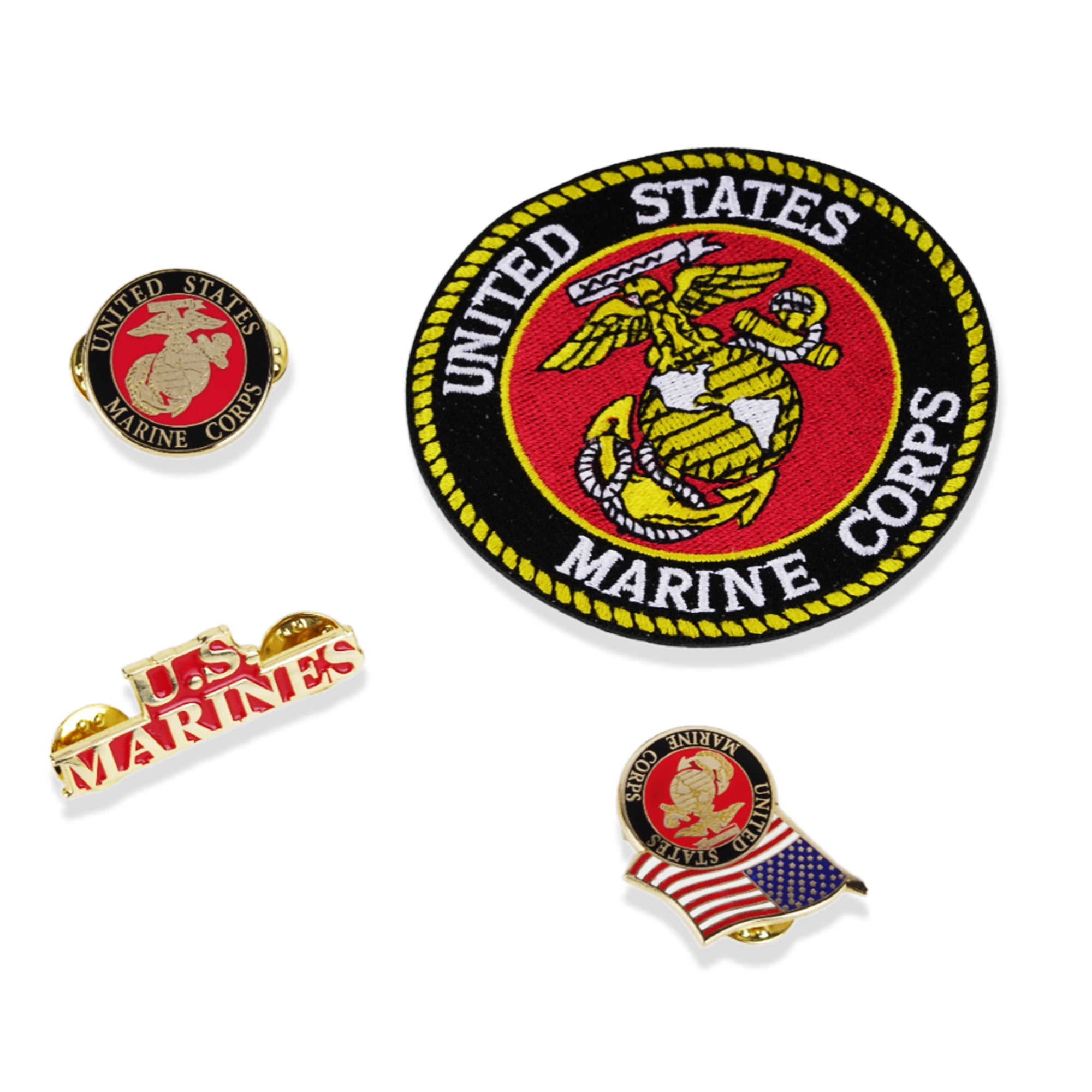Trendy Zone 21 United States Marine Corps Pin & Patch Set Patriotic Embroidered US Marine Corps Patch and Pin Can be Used on Uniforms, Hats, Backpacks, Jackets, Pants, & Accessories (1 Patch & 3 Pin)