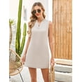 thumbnail image 4 of Fiophy 100% Linen Dress Sleeveless V Neck Tank Dress Summer Casual Above Knee Length Dresses with Ruffle Collar & Pockets,Flax, L, 4 of 8
