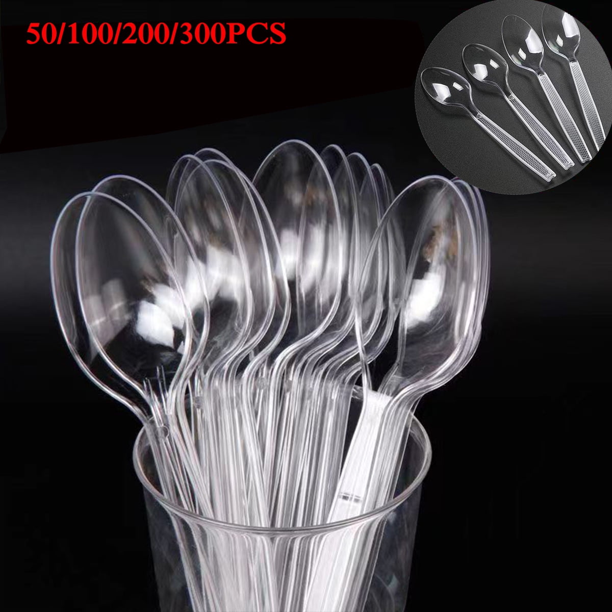 Disposable Plastic Spoons100/200/300/400/500/600 Piece 7 Inch Clear
