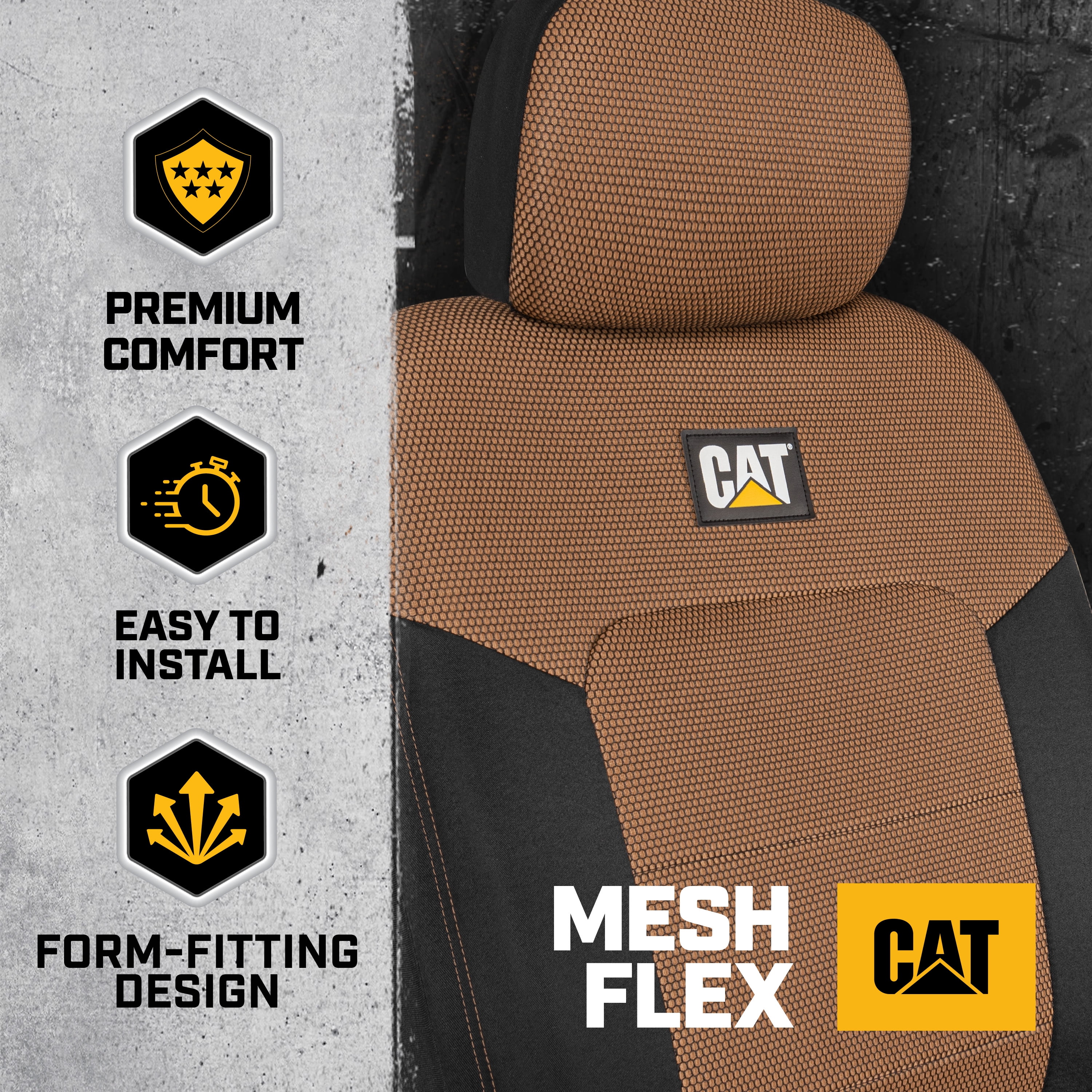 CAT Beige & Black Seat Covers For Cars, Trucks, & SUV - Set of (2) MeshFlex Car Seat Cover Front Seat Protectors - Airbag Compatible Seat Covers for SUV Interior Covers & Seat Cover Accessories