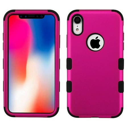 - Apple iPhone XR (6.1 inch) (2018 Model) Phone Case Tuff Hybrid Shockproof Impact Rubber Dual Layer Soft Protective Hard Case Cover Logo Hole Titanium Pink Black Phone Case for Apple iPhone Xr (6.1