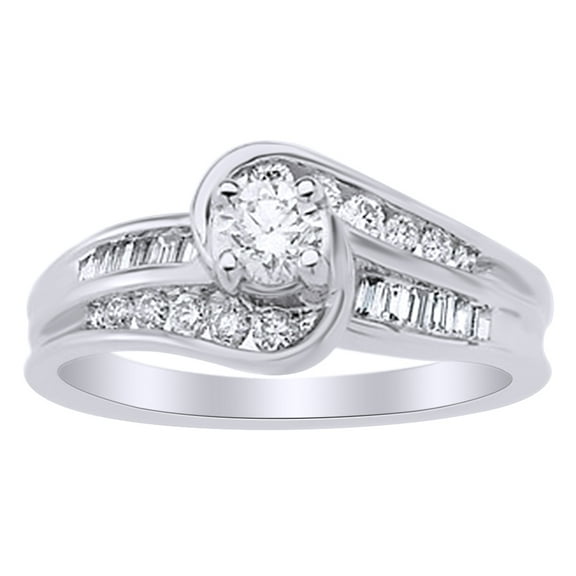 AFFY White Natural Diamond Solitaire Engagement Ring in 14k White Gold (0.75 Cttw) Ring Size - 4