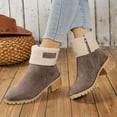 thumbnail image 6 of Winter Suede Mid Calf Boots for Women, Retro Heeled Ankle Booties with Side Zipper, Warm Comfortable Fall Footwear, 6 of 8