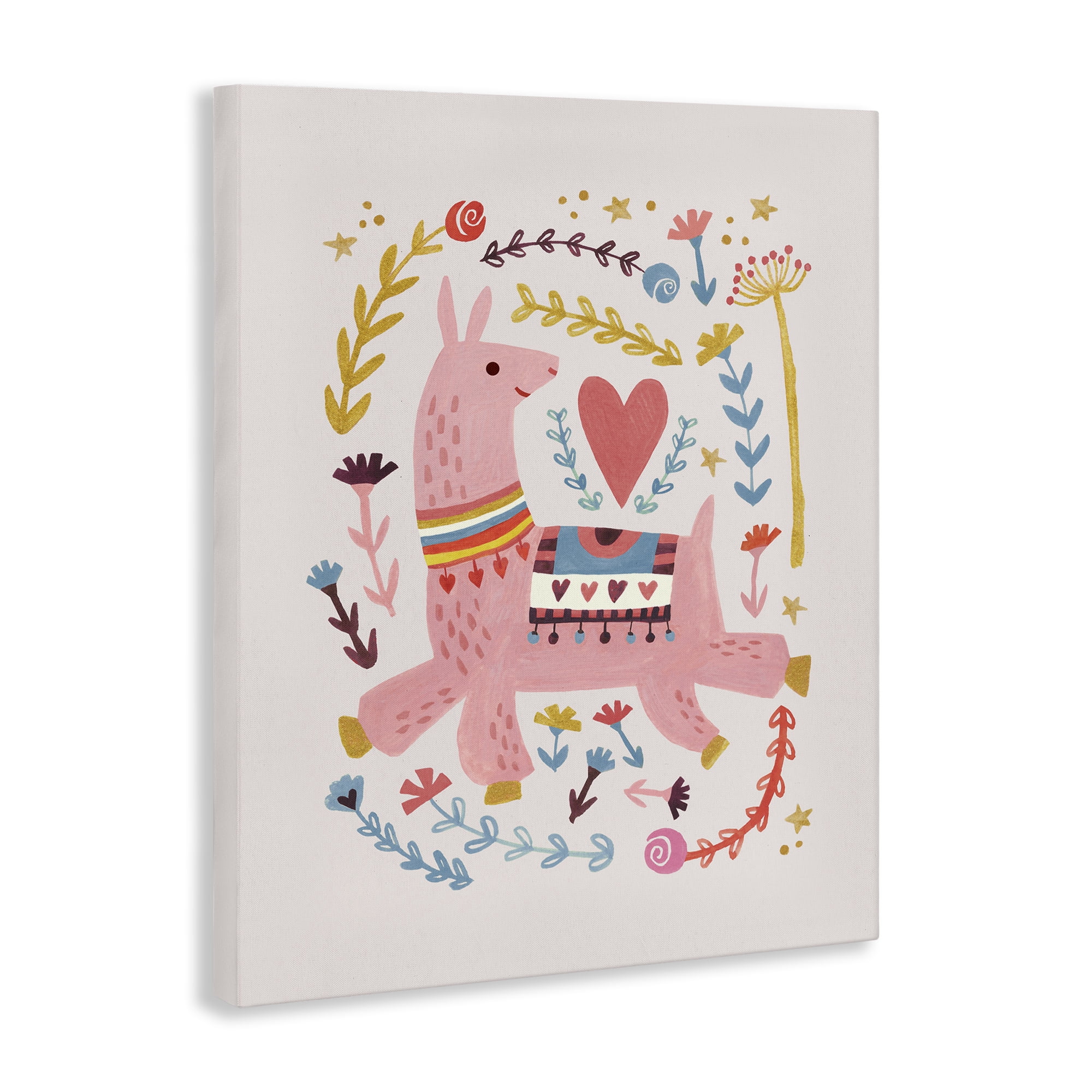 Stupell Industries Pink Llama with Florals Animals Painting Wrapped Canvas Art Print Wall Art, 24 x 30