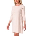 thumbnail image 4 of INSPIRAR CHIC Ropa de dormir para mujeres, vestido de dormir de algodón a rayas con mangas 3/4, cuello redondo, midi, color de contraste, vestido suave de noche, S rojo, 4 of 6