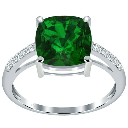 Orchid Jewelry Sterling Silver Green Emerald & White Topaz Engagement Ring + Free Jewelry
