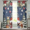thumbnail image 2 of Blue Christmas Semi Sheer Curtains 108 Inch Length 2 Panels Set,Winter Gnomes Poinsettia Pine Tree Branches Sheer Kitchen Curtain Voile Window Curtain for Living Room Bedroom Rod Pocket Drapes, 2 of 7