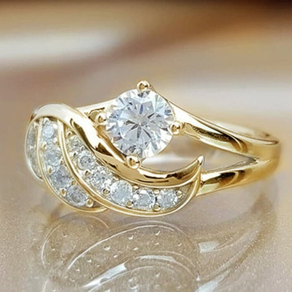 SPRING PARK Fashion Women Angel Wing Design Rhinestone Decor Wedding Band Ring Jewelry Gift