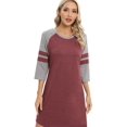 thumbnail image 4 of EFINNY Women's 3/4 Sleeve Nightgowns Contrast Color Nightdress Round Neck Nightshirt Comfy Cotton Sleepshirt S-3XL, 4 of 8