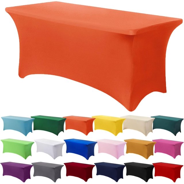 GFDYREE Spandex Tablecloth 6FT Stretch Table Cover Fitted Rectangular Tables, Universal Stretch Patio Table Cloth for Wedding, Banquet, Party and Event(Orange, 6FT