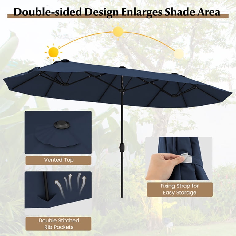 double vented patio umbrellas Rio Round Umbrella stable setup 15 Ft Patio Double Sided