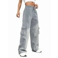 thumbnail image 2 of Cargo Joggers for Women Baggy Fleece Wide Leg Sweatpants Elastic High Waisted Fall Casual Hiking Pants Light Gray XXL, 2 of 9