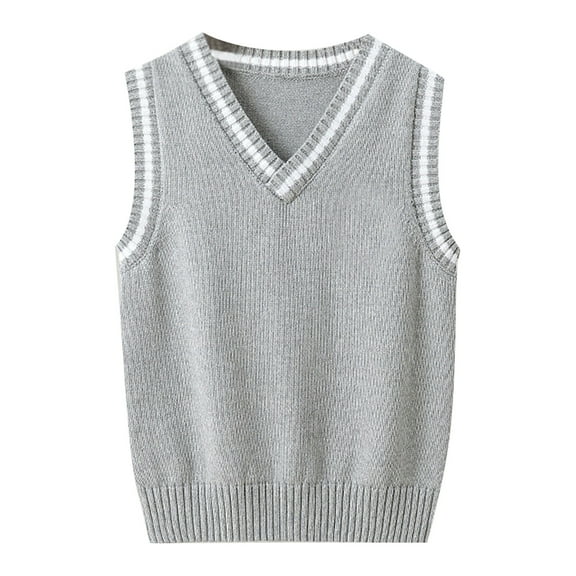 LYHaoo Kids Vest Boys Uniform Sweater Vest Knit V-Neck Knitted Stripe Knitted Sweater 6-7 Years(Gray)