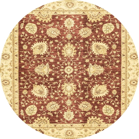 Ahgly Company Machine Washable Indoor Round Abstract Mustard Yellow Area Rugs, 8' Round