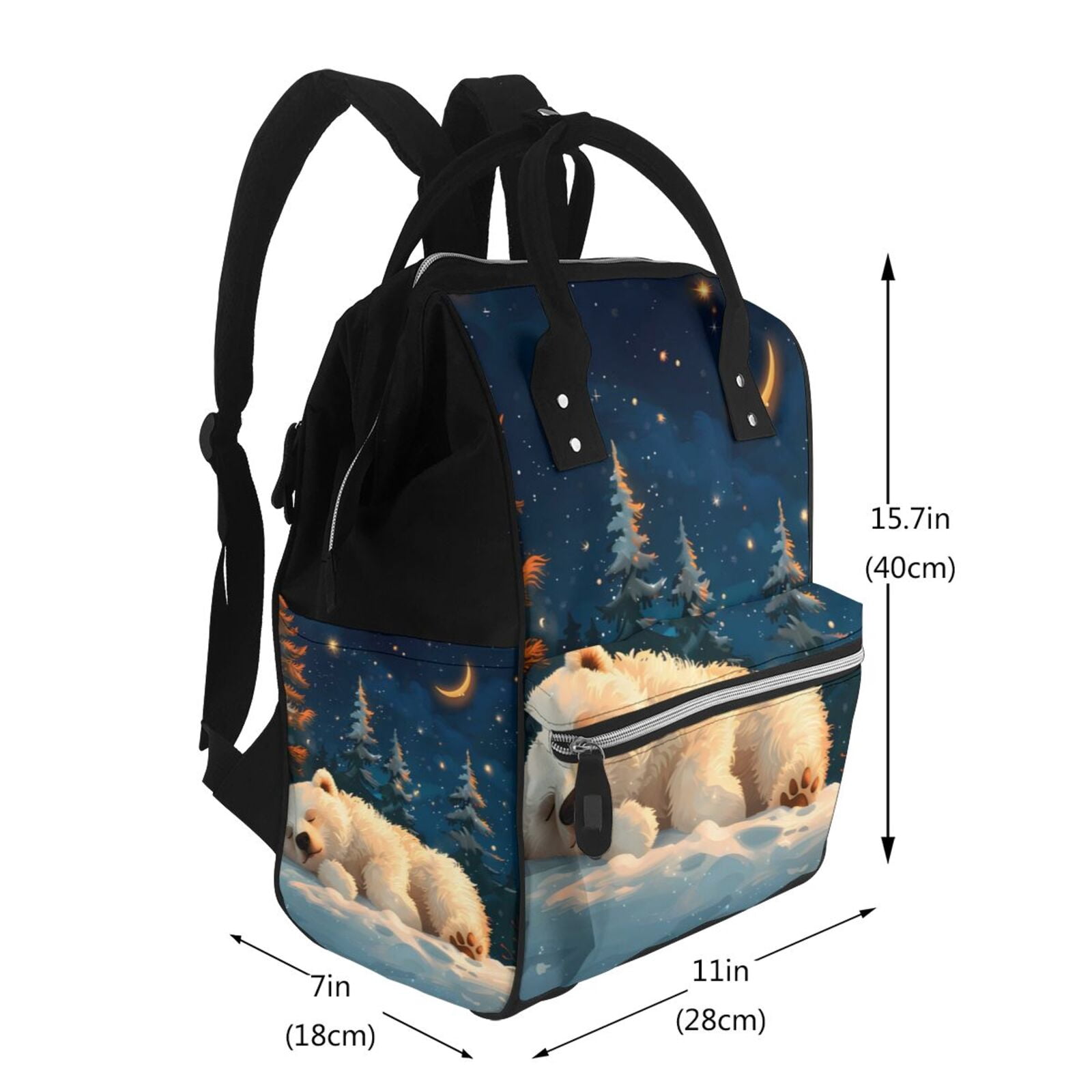Fuzoiu Starry Sky Sleep White Bear Print Diaper Bag Backpack,Baby Essentials Travel Tote,Multi function Waterproof Diaper Bag, Travel Essentials Baby Bag - Unisex