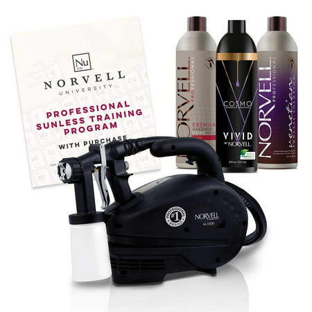 Norvell Sunless Kit - M1000 Mobile HVLP Spray Tan Airbrush Machine + 8 oz Tanning Solutions in Ultra Vivid 'Cosmo', Venetian and Dark + Norvell Training Program (Retail Value