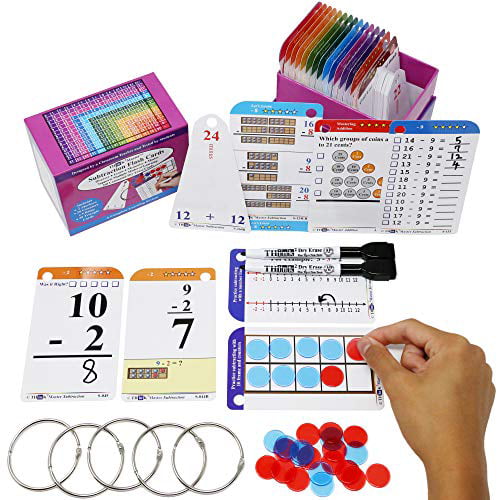 THINK2MASTER Premium Laminated Multiplication Division Addition & Subtraction Triangle Flash Cards Includes 2 Rings. 78 Dry Erasable Flashcards