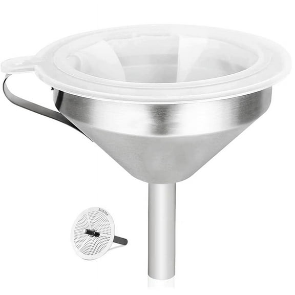 5.9 Inch 304 Stainless Steel Kitchen Funnel with 200 Mesh Food Filter Strainer for Transferring Liquids, Oil, Making Jam