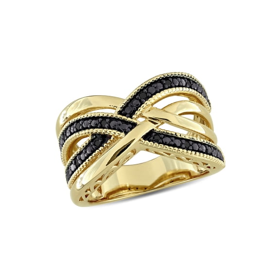1/10 Carat (Ctw) Black Diamond Ring in Yellow Plated Sterling Silver for Women