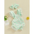 thumbnail image 4 of Yunliwuli Baby Girls Romper Bodysuit and Headband Strawberry/Flower/Cherry Print Fly Sleeve Frills Infant Jumpsuit Summer Clothes, 4 of 10
