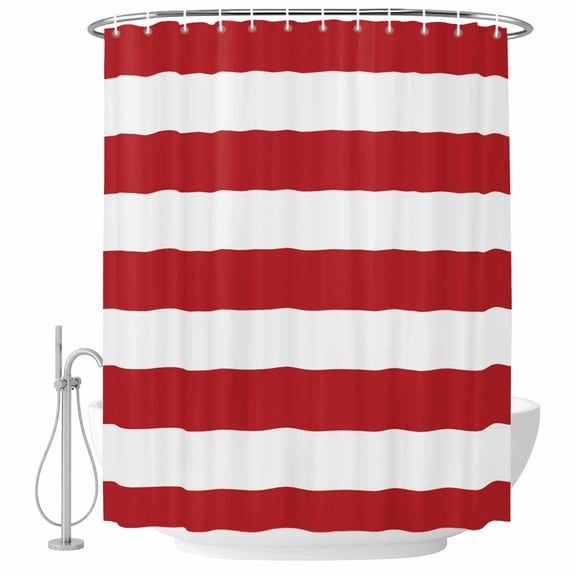 Bold Stripe Fabric Shower Curtain Red White Washable Shower Curtains for Bathroom, Waterproof Bath Curtain with Hooks Home Decor 72x72in