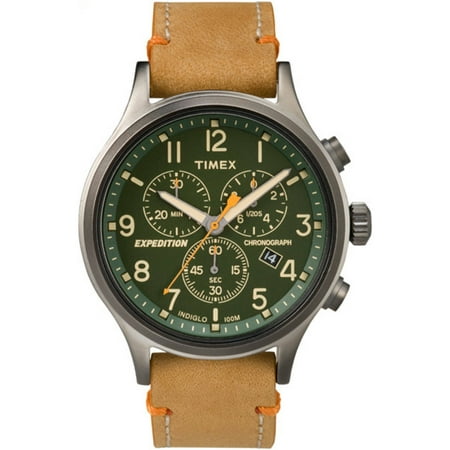 Timex Men's Expedition Scout Chrono Watch, Tan Leather Slip-Thru Strap
