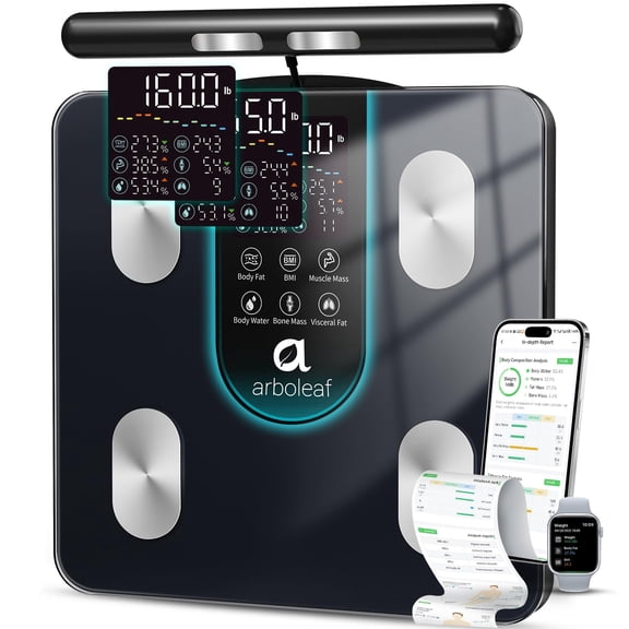 Arboleaf 8-Electrode Bluetooth Body Fat Scale – Full Body Composition Analyzer with BMI & Muscle Mass, Black