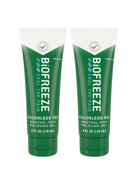 Biofreeze Menthol Pain Relieving Gel Colorless Gel 4 FL OZ Tube (Pack Of 2) For Pain Relief Associated With Sore Muscles, Arthritis, Simple Backaches, And Joint Pain (Packaging May Vary)