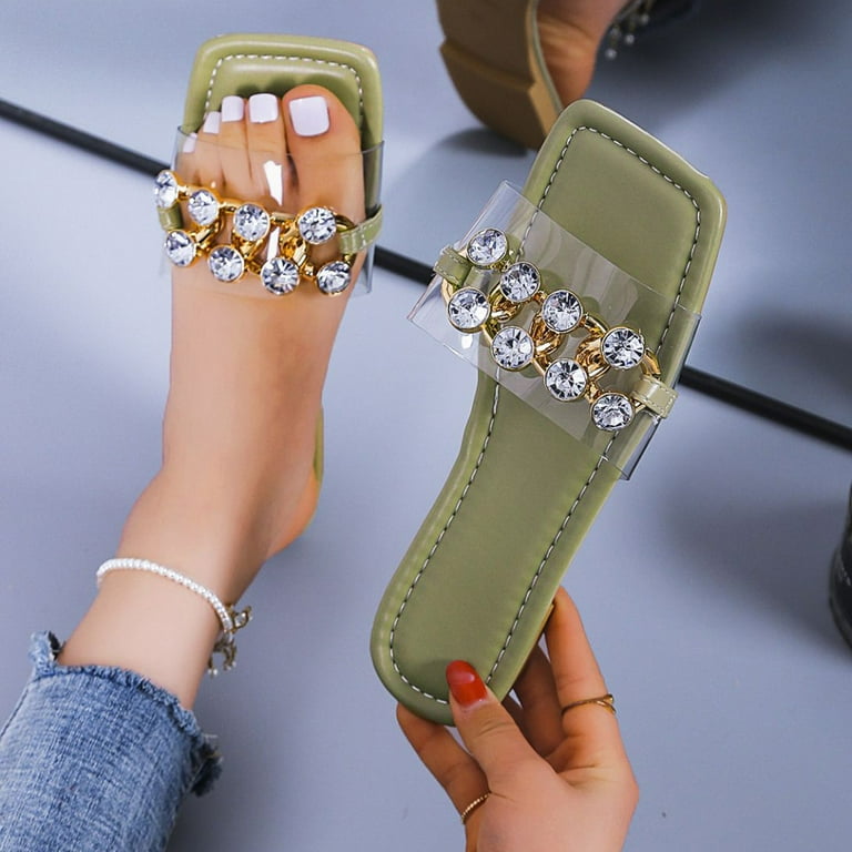 Clear flat sales sandals with rhinestones