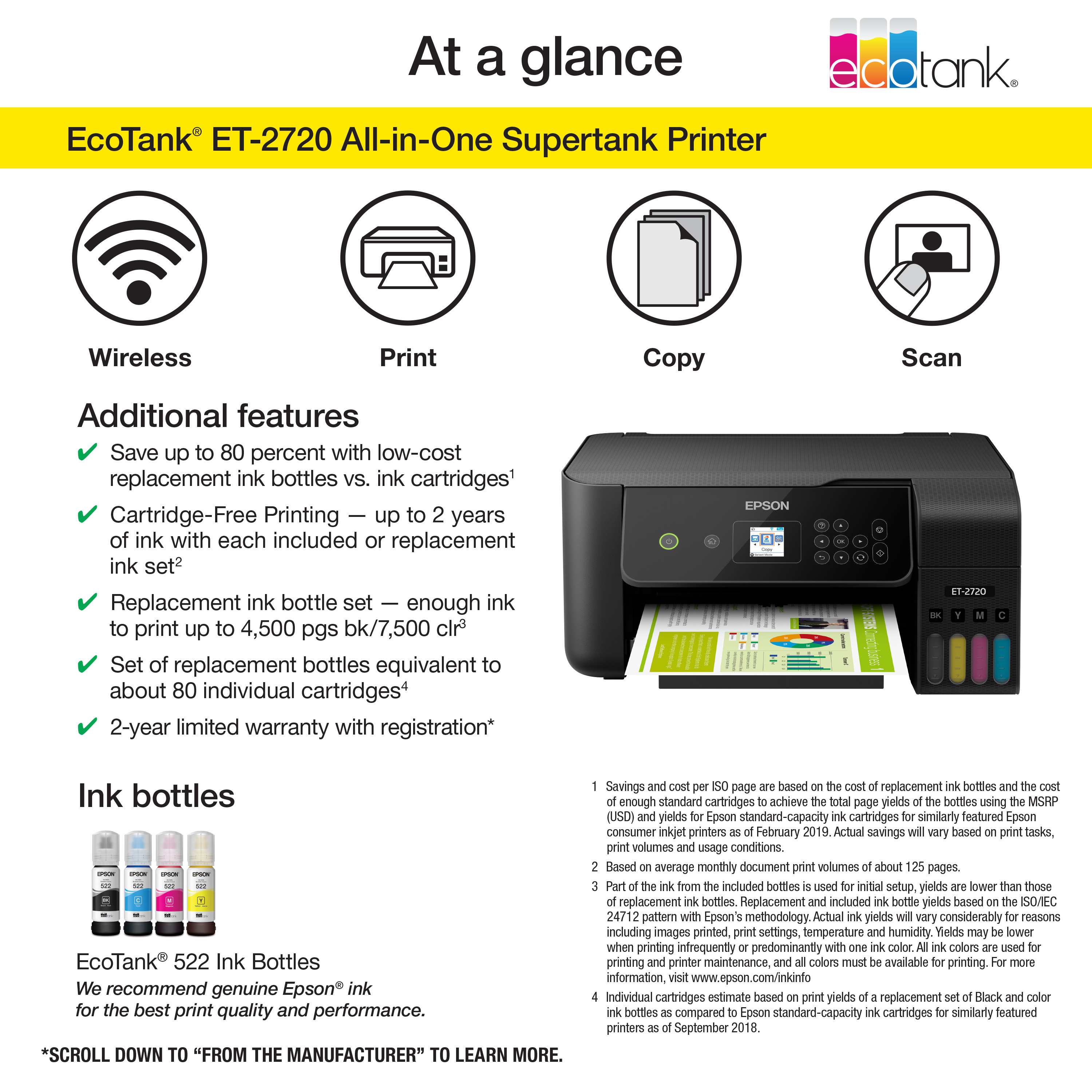 Epson EcoTank ET-2720 Wireless All-in-One Color Supertank Printer - Black - image 2 of 7