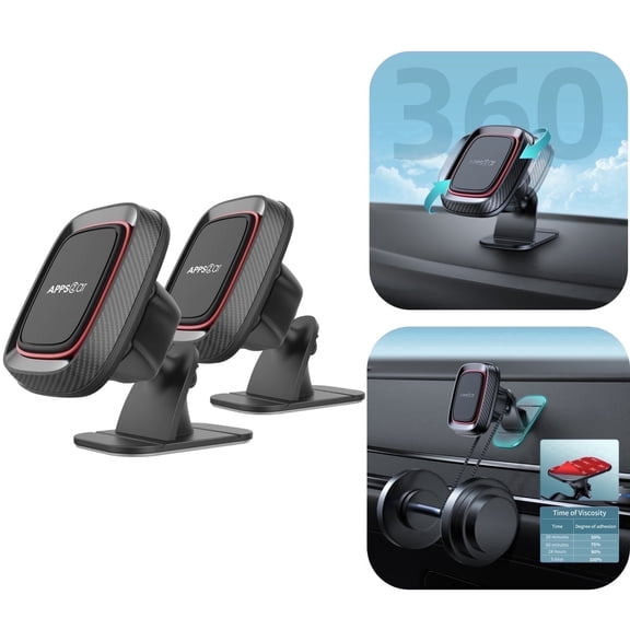 [2 Pack] A2C Magnetic Car Phone Holder, Dashboard Car Mount, Compatible with All Cellphones, Samsung, Black