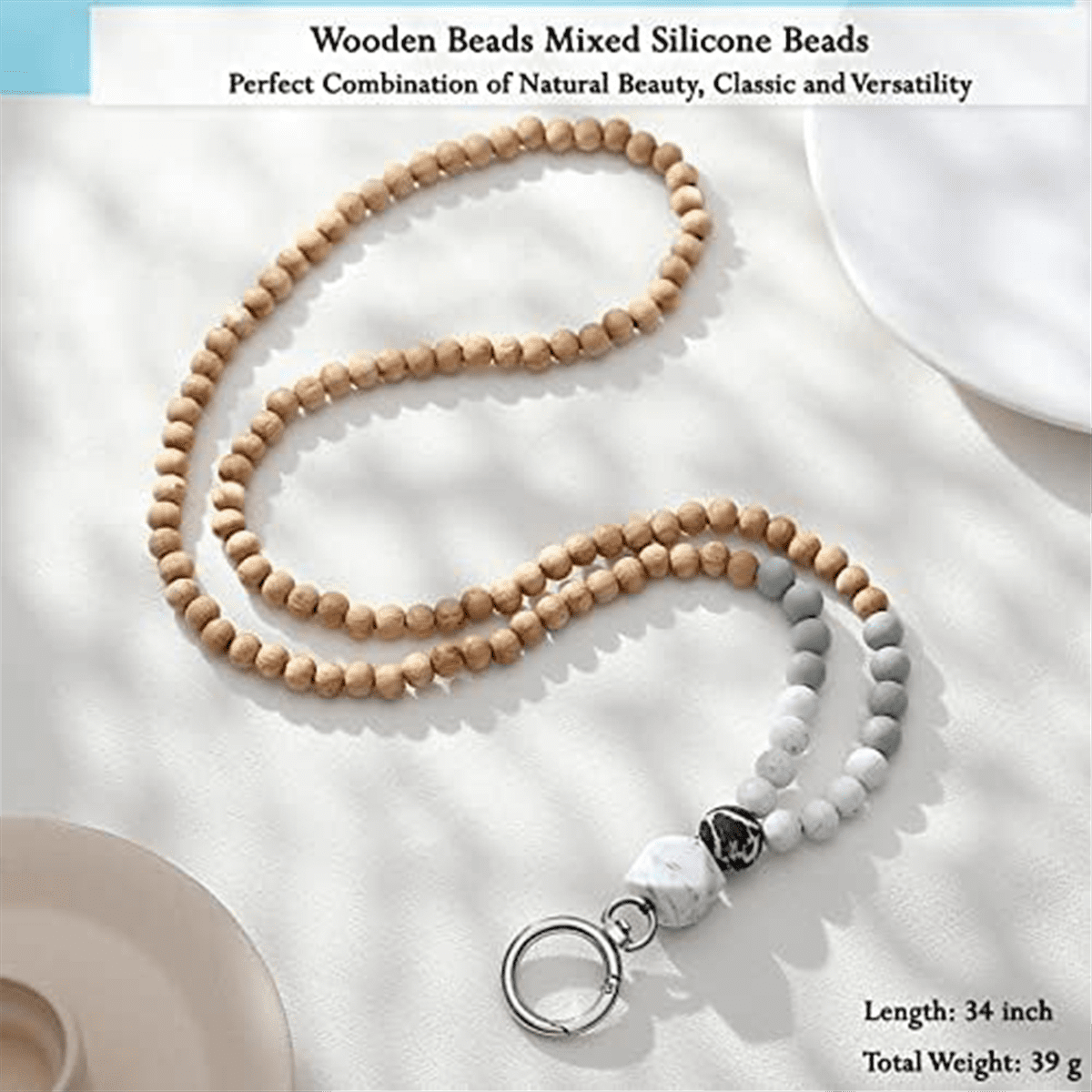 ID Badge Key Lanyard Women's Cute Teacher Lanyard Silicone Wood - Main Image