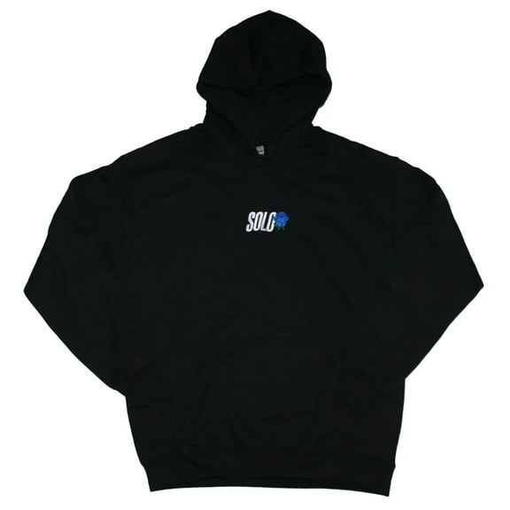 Men's Black Hooded Sweatshirt with "SOLO" with Blue Rose Embroidered (Medium)