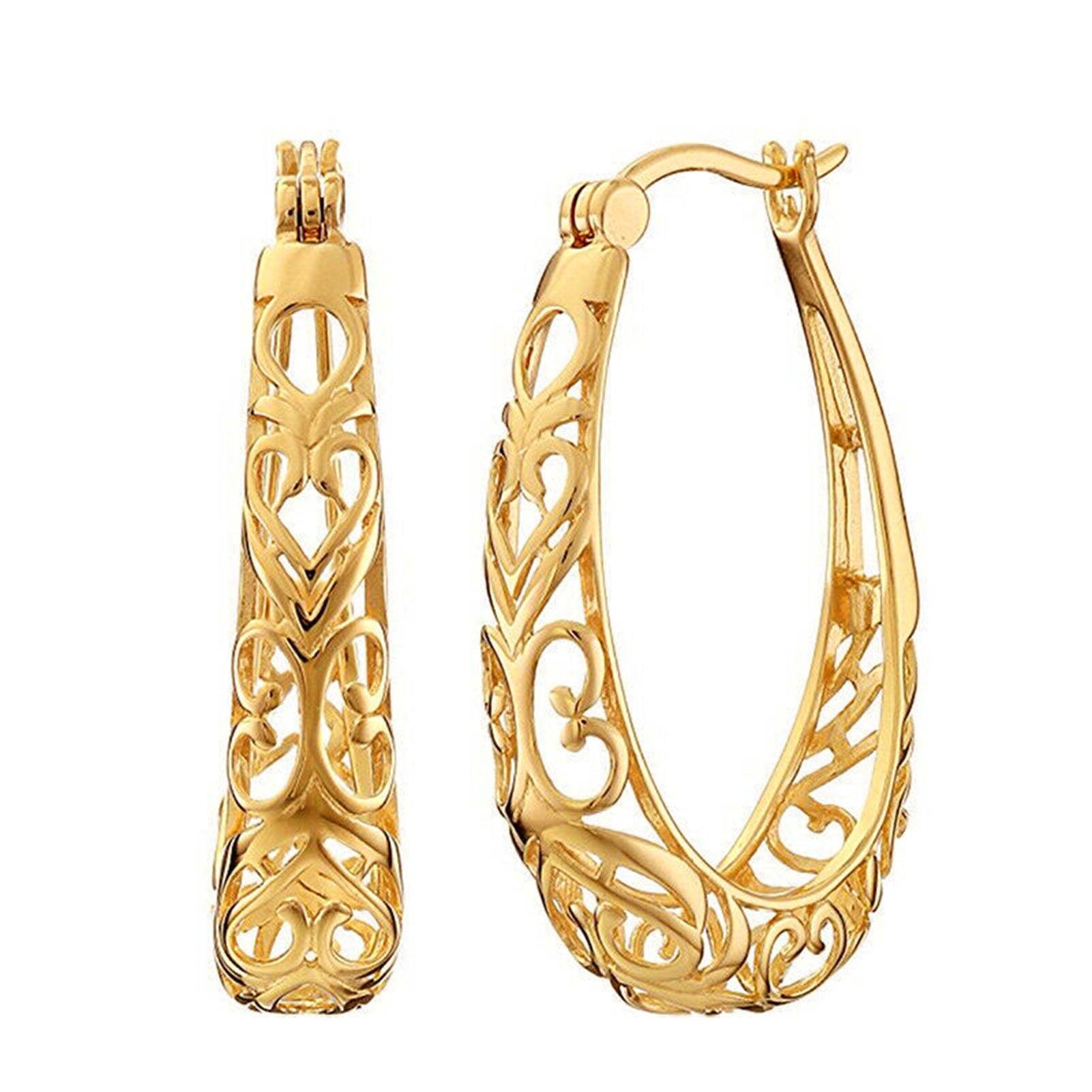 Womens Sparkling Creole Classic 5cm Big Hoop Earrings 14K Yellow Gold Plated UK 