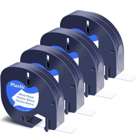 GREENCYCLE 4PK 12mm 4m Black on White Plastic Label Tape Compatible for Dymo 91331 91201 91221 59422 S0721660 LetraTag Printer