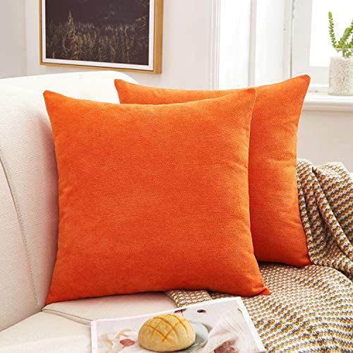 Thick Chenille Decorative Square Throw Pillow Cover Cushion Covers Pillowcase MERNETTE Pack of 2 Bean Green Home Decor Decorations for Sofa Couch Bed Chair 16x16 Inch/40x40 cm 